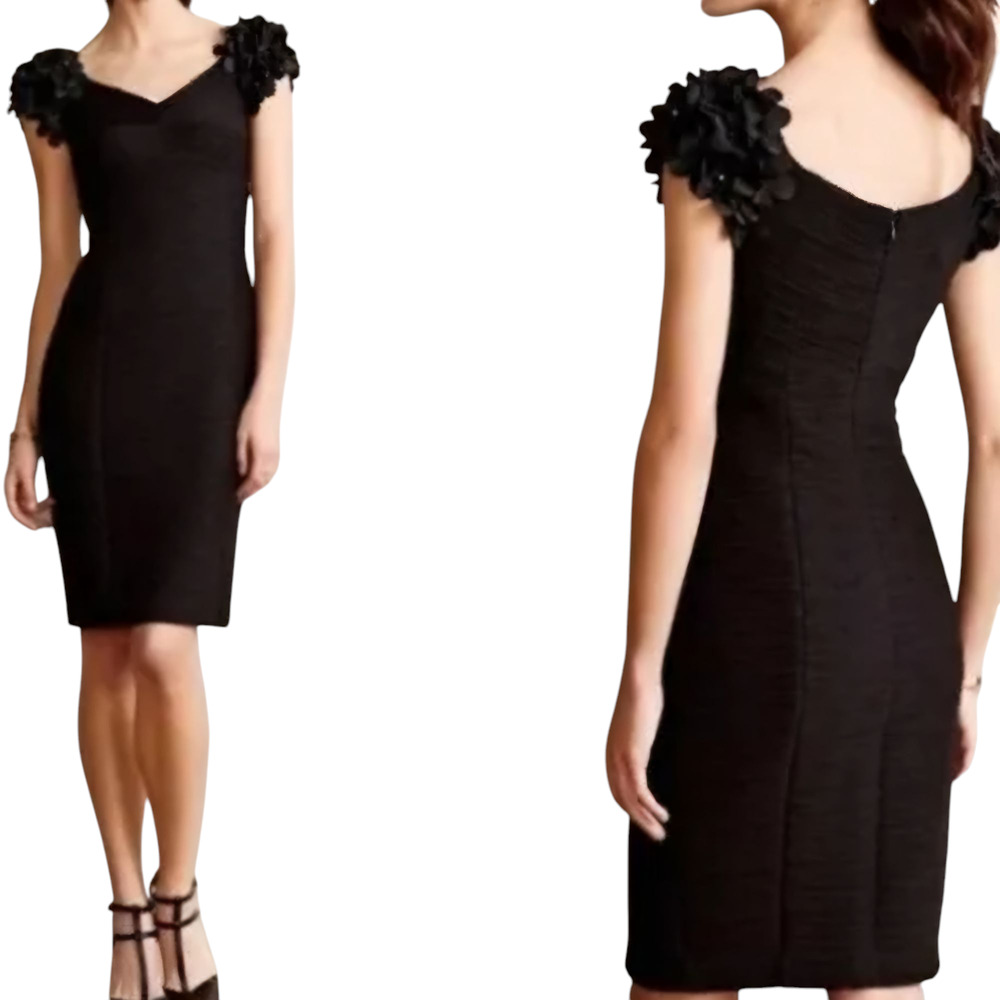 Anthropologie Maeve Viala Black Pintuck Floral Applique Dress Size 6 - Picture 1 of 7
